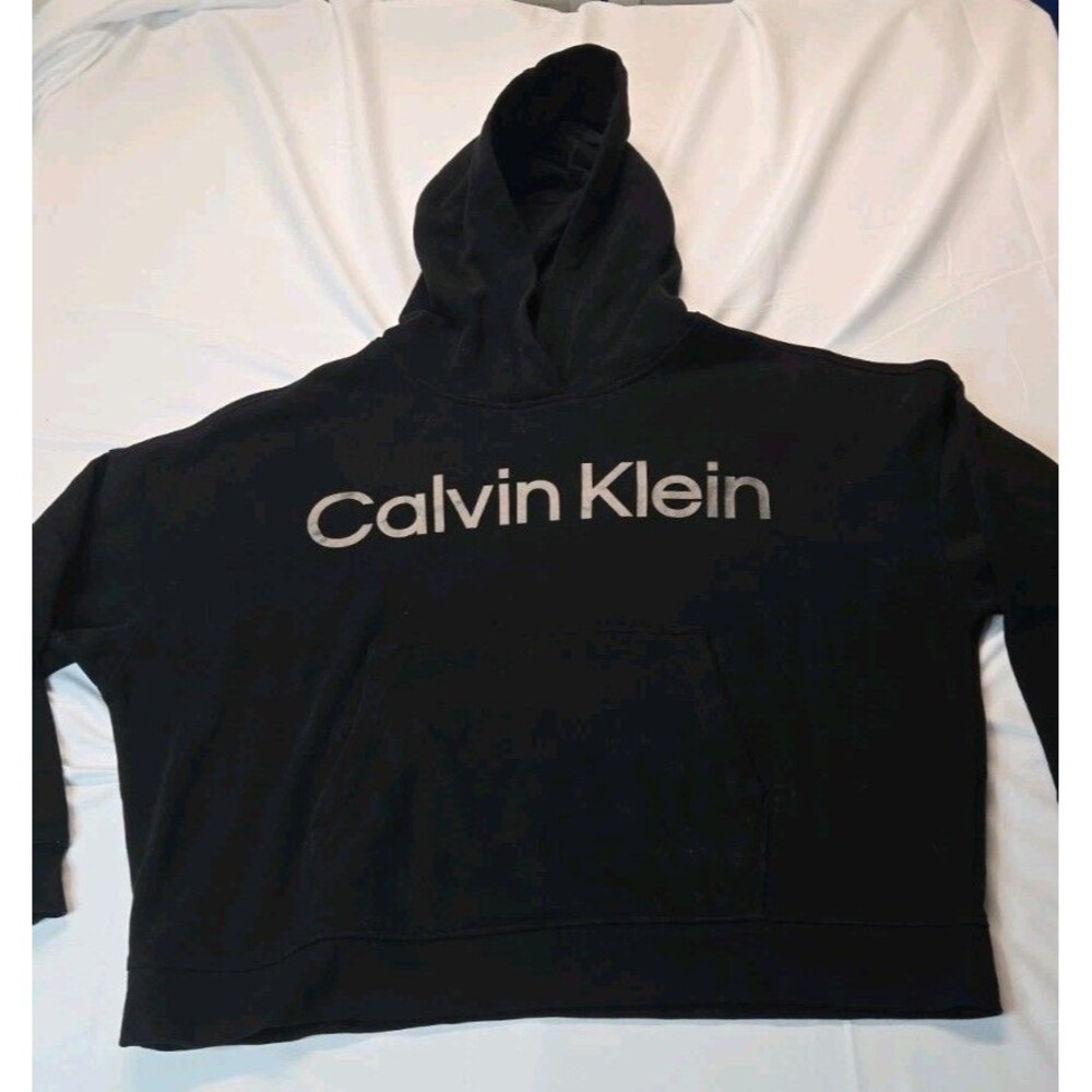 Calvin Klein Hoodie for Women Crop Sweatshirt Black 2x Casual Preppy Streetwear